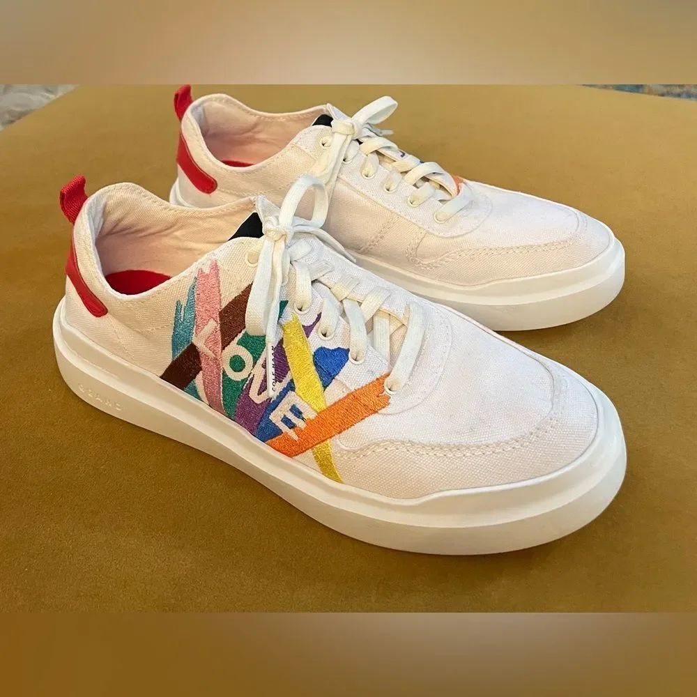 Cole Haan Grand Sneakers White Canvas Rainbow Love 8